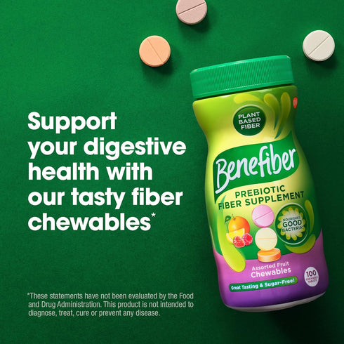 Benefiber Chewable Prebiotic Fiber Supplement Tablets for Digestive Health, Assorted Fruit Flavors - 100 Count...