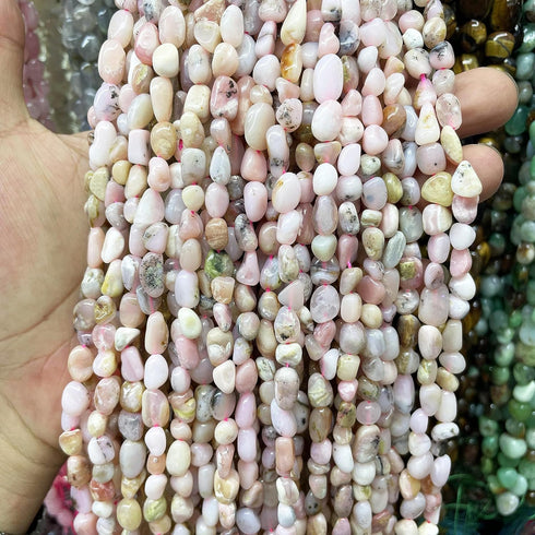 6-10mm Natural Pink Opal Tumbled Stone Chip Loose Beads for Jewelry Making, Polished Irregular Pebble Crystal Beads Supply 32"(2 Strands)...