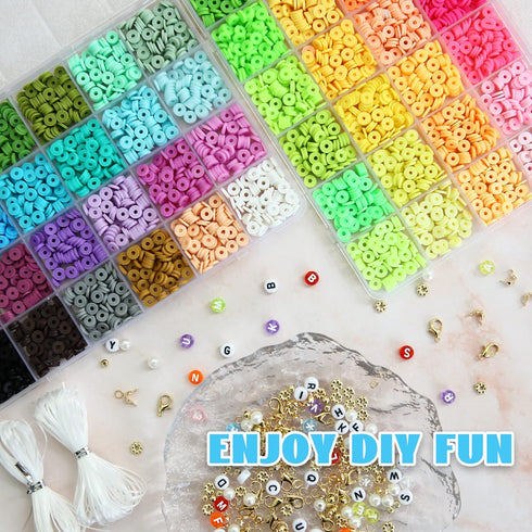 GREENTIME 4314 PCS Clay Beads for Bracelet Making, 48 Colors Flat Round Polymer Beads Set, 2 Boxes Disc Heishi Beads with Pendants Letter Beads fo...