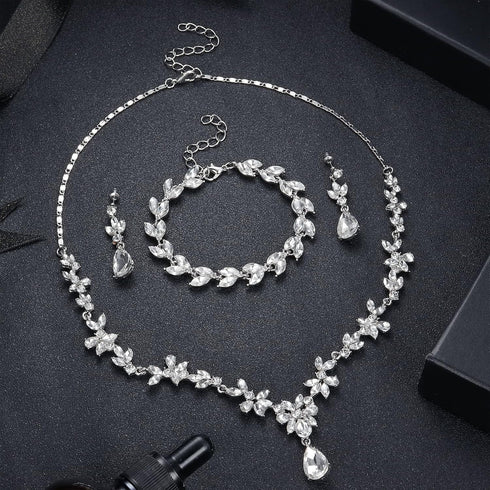 SAILIMUE Crystal Bridal Jewelry Set for Women Rhinestone Necklace Dangle Earrings Bracelet Jewelry Set for Wedding Bride Bridesmaid Gifts Party Pr...