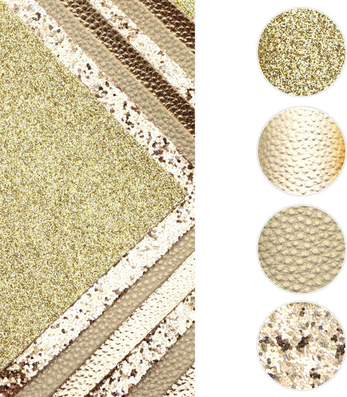 David accessories 8pcs/Set 7.7" x 12.9" (20 cm x 33 cm) Gold Color Series Faux Leather Sheets Glitter Mixed Synthetic Leather Sheets Bundles for L...