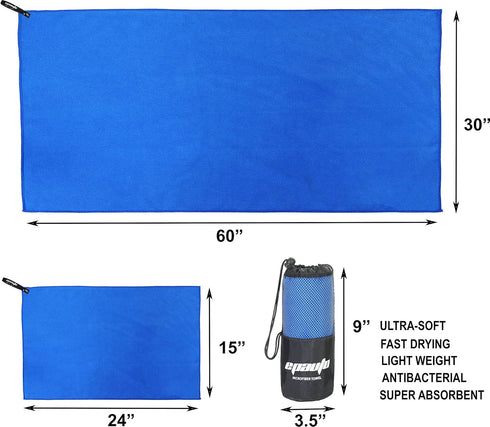 EPAuto Microfiber 2-Pack Fast Drying Towels (60" x30'') with Face/Hand Towel (24" X15'') for Travel, Beach, Backpacking, Camping and Gym...
