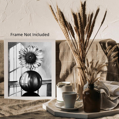 Posterizer 1 pcs-lone sunflower in a round vase-minimalist modern art 4-Floral & Botanical Art-Collectibles & Fine Art-Decor for Home & Office- un...