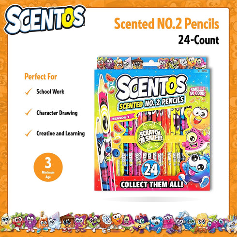 Scentos Scented Pencils for Kids - No. 2 Lead Pencils - Cute Pencils - For Ages 3 and Up - 24 Pack...