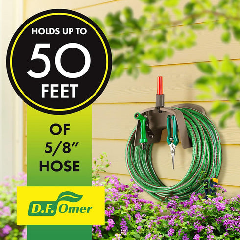 DF OMER Plastic Garden Water Hose Holder Fits 50 ft. Hose – 9.2x5.9x5.5 in. Weatherproof Wall Mount Hose Rack Hanger for Outside with Hanging Hook...