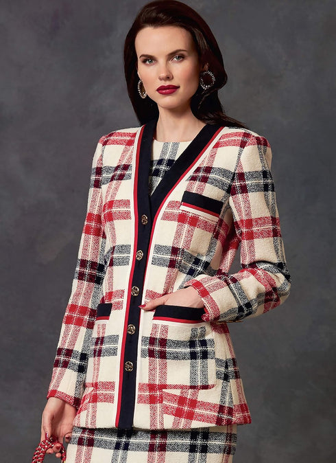 Vogue V1643E5 Women's Semi Button Jacket, Fitted Dress, and Pleated Skirt Sewing Patterns, Sizes 14-22, White...