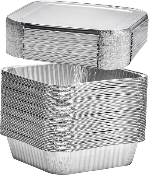 8x8 Disposable Aluminum Pans With Lids - 10 Pack Foil Pans For Cooking, Baking Cakes, Roasting & Homemade Breads - Disposable Food Containers With...