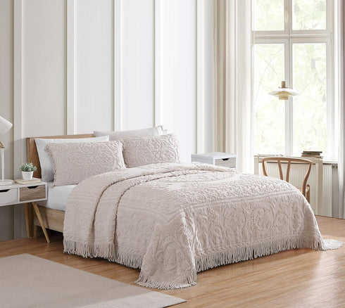 Beatrice Home Fashions Medallion Chenille Bedspread, Standard Sham, Blush...