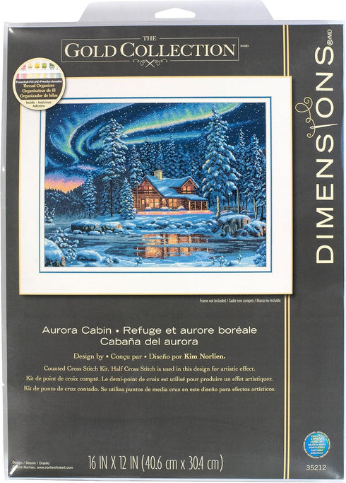 Dimensions Gold Collection Counted Cross Stitch Kit, Aurora Cabin, 16 Count Dove Grey Aida, 16'' x 12''...