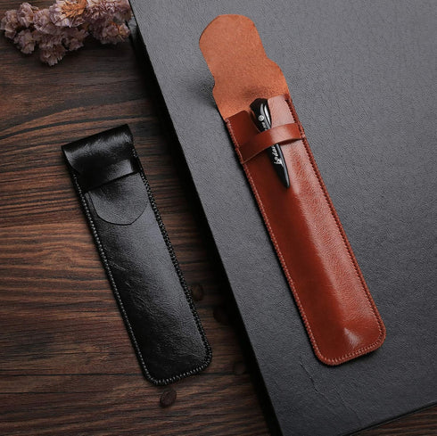 Daimay Leather Pen Case Holder Handmade Fountain Pen Pouch Soft Pen Protective Sleeve Cover for Ballpoint Pen, Stylus Touch Pen - Pack of 2 (Black...