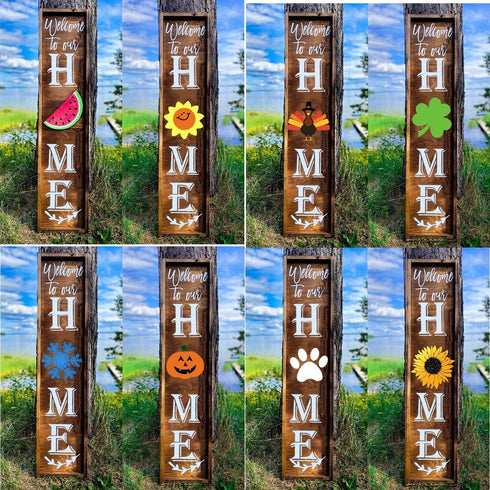 24 Welcome stencil for painting on wood,Home Sign mini Stencils Reusable Porch Sign and Front Door Vertical Welcome Comes with Stencil-Sunflower,D...