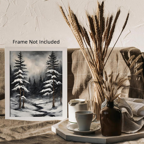 Posterizer 1 pcs-trees and snow in a winter day-in oil painting style-2-Landscape & Nature Art-GIft for Men Women Teens-Dining Room Decor- unframe...
