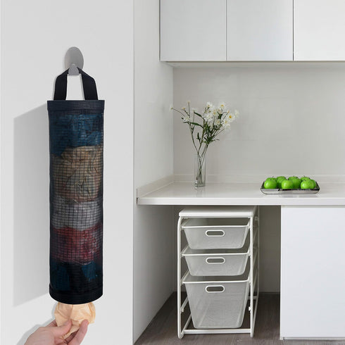 Mesh Garbage Bag Sulimy Plastic Bag Holder Dispensers 2pcs Folding Hanging Storage Trash bags Holders Organizer Recycling Grocery Pocket Container...