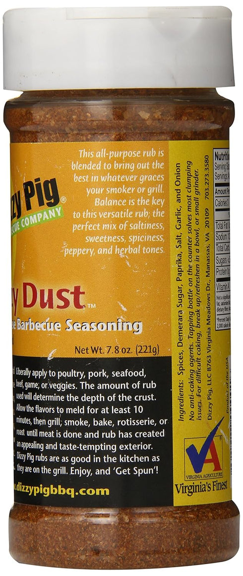 Dizzy Pig Dizzy Dust All-Purpose Barbecue Seasoning Rub (8oz. Shaker) - Seasons 30+lbs of Food - Hand Made in the USA - MSG Free, Gluten Free...