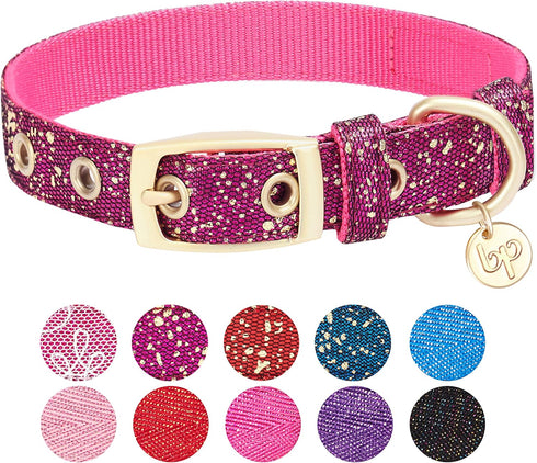 Blueberry Pet 4 Colors Glam Life Gold Stamping Lace Adjustable Dog Collar in Cerise Pink, Neck 7.5-10", for Small Breed...
