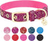 Blueberry Pet 4 Colors Glam Life Gold Stamping Lace Adjustable Dog Collar in Cerise Pink, Neck 7.5-10", for Small Breed...