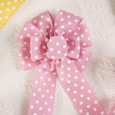 HUIHUANG Pink Polka Dot Burlap Ribbon Wired Edge Ribbon Easter Wreath Ribbon 2.5 Inch X 10 Yards Pink and White Polka Dot Ribbon for Wreaths Bows ...