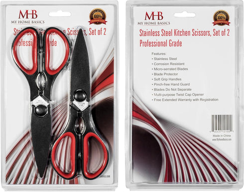 Ultra Sharp Kitchen Scissors for Food - Heavy Duty, Serrated Stainless Steel Shears (Set of 2)...