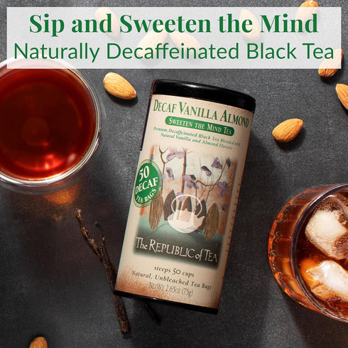 The Republic of Tea - Decaf Vanilla Almond Black Tea Tin, 50 Tea Bags, Environmentally- Friendly Decaffeinated Tea...