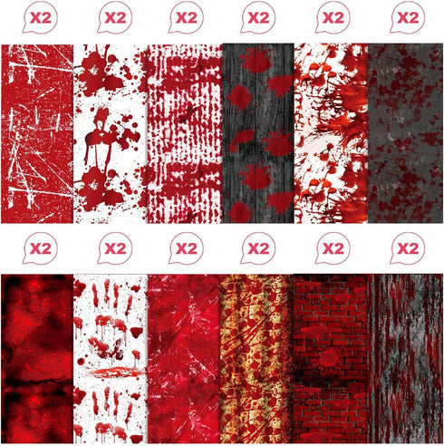 Double - Sided Scrapbook Paper, Halloween Blood Handprint Pattern, 12" Decorative Craft Paper Origami Paper for Kids DIY Cardmaking, 12 Designs - ...