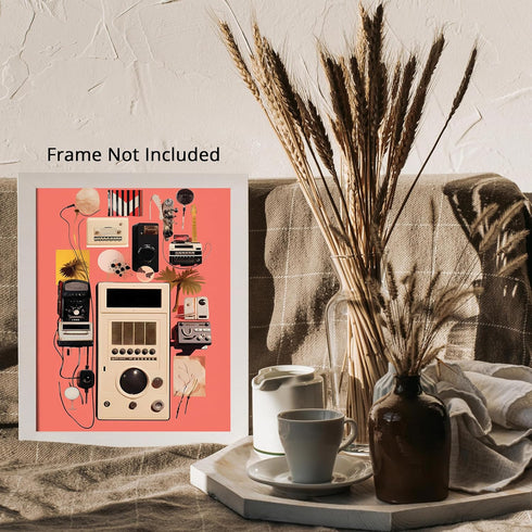 Posterizer 1 pcs-pink vintage collage with old timey devices-Abstract & Modern Art-Retro Art-Gift for Art Lovers- UNFRAMED Wall Art...