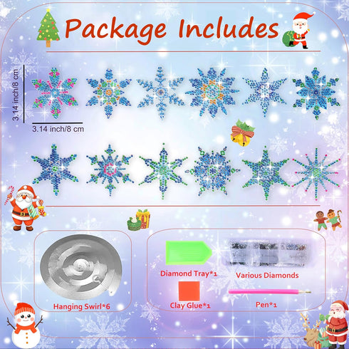 Diamond Painting Snowflake Hanging Swirl Decorations 12Pcs Xmas Snowflake Diamond Art Hanging Swirls Ceiling Hanging Swirls for Party Supplies Par...