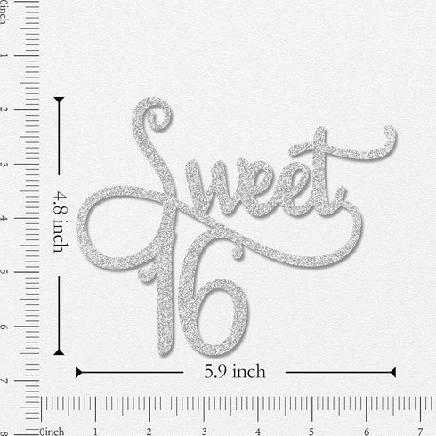 Silver Glitter Sweet 16 Cake Topper - Happy 16th Birthday - 16th Anniversary Party Decoration Supplies Sweet Sixteen Cake Topper...