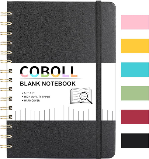 Blank Notebook/Journal - Notebooks with Hardcover and Premium Thick Paper, 8" x 5.7" (exclusive of spirals), College Blank Spiral Notebook/Journal...