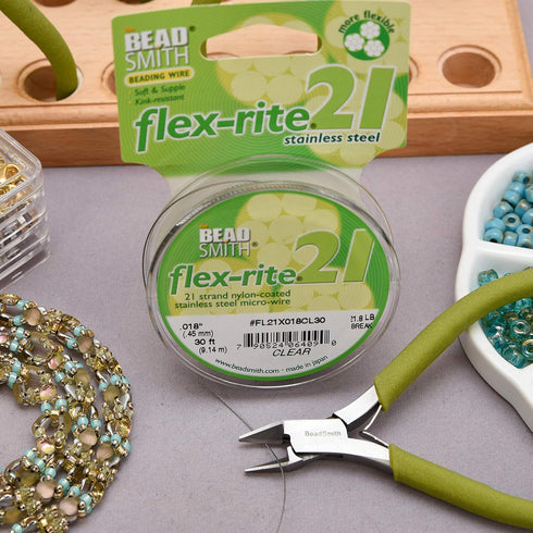 The Beadsmith Flex-Rite 21 Strand Nylon Coated, Stainless-Steel Beading Wire, Jewelry Making Supply (.018 Dia, Clear - 30 Ft)...