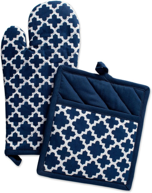 DII Lattice Basics Collection Kitchen Essentials, Oven Mitt & Potholder Set, Nautical Blue, 2, Piece...