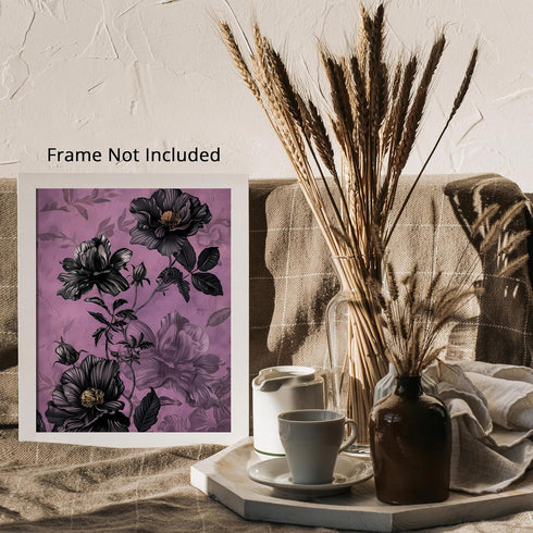 Posterizer 1 pcs-black flowersand purple background-Floral & Botanical Art-Abstract & Modern Art-Decor for Home & Office- UNFRAMED Wall Art...