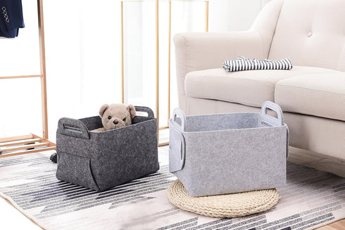 Storage Basket Felt Storage Bin Collapsible & Convenient Box Organizer with Carry Handles for Office Bedroom Closet Babies Nursery Toys DVD Laundr...