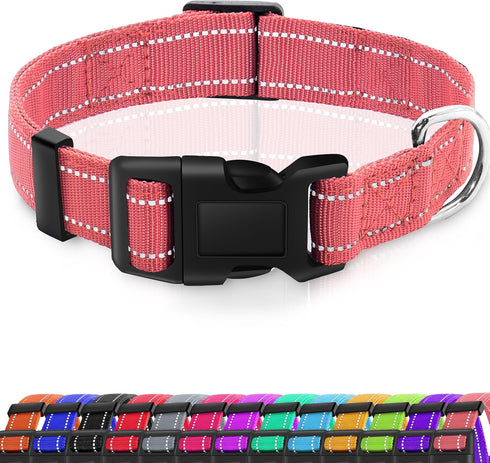2 Pack Reflective Dog Collar, Soft Pet Collar for Female Male Dogs, Adjustable Comfortable Puppy Collar for Small Medium Large Dogs, Pink M...
