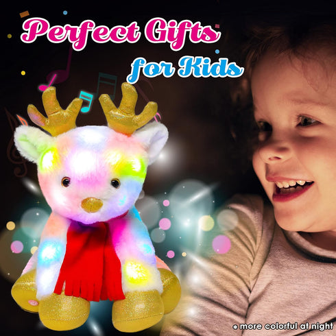 Cuteoy White Reindeer LED Musical Stuffed Animal Light-up Singing Plush Elf Adjustable Volume Lullaby Plushies Birthday Christmas Toy Gifts for Ki...