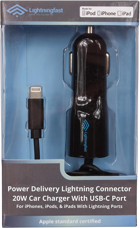 Apple Certified Lightning Car Charger - 40W: 20W Cable & 20W USBC Rapid Power - for iPhone 14 Pro Max Plus Mini 13 12 11 XS X XR XS SE 8 7 6S 6 5S...