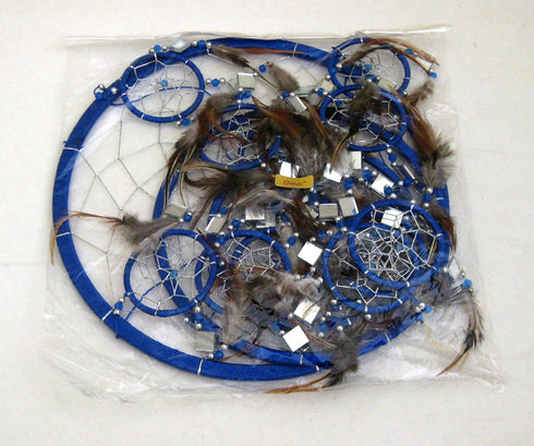 OMA Blue Dream Catcher, 3D Design with Mosaic Glass and Feathers, Boho Home Decor Bedroom Decoration Gift Large Size - 30" Long x 9" Diameter...