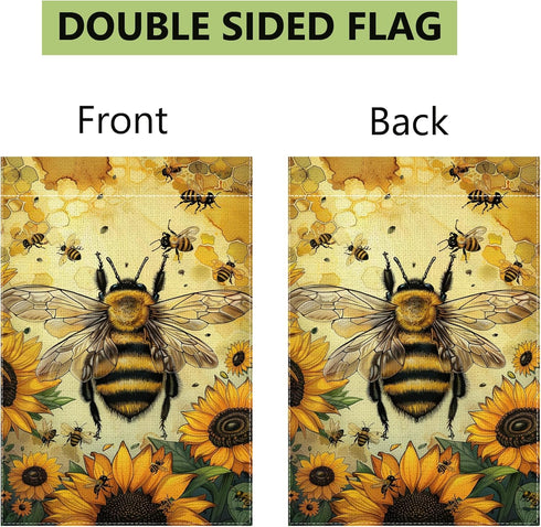 Summer Garden Flags, Bee Sunflower Garden Flag, 12x18 Inch Vertical Double Sided Burlap, Welcome Holiday Yard Lawn Flag, Outdoor Patio House Decor...
