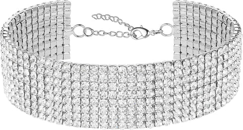 Fesciory Silver Rhinestone Tennis Necklaces for Women, Dainty Adjustable Layered Twist Rope Cubic Zircon Diamond Butterfly Choker Necklace, Iced O...