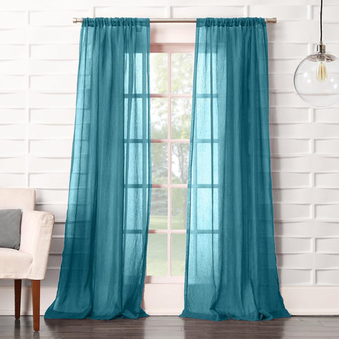 No. 918 Tayla Crushed Texture Semi-Sheer Rod Pocket Curtain Panel, 50" x 95", Marine...
