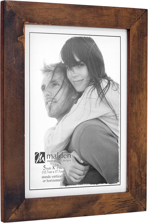 Malden 5x7 Picture Frame - Wide Real Wood Molding, Real Glass - Stonewashed Walnut...