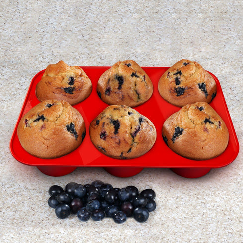 Silicone Texas Muffin Pan 6-Cups, Jumbo Muffin Pan Set of 2, BPA-Free Non-Stick Cupcake Maker, 10.75L x 7.5W for Baking...