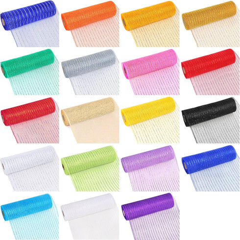 2 Pack Deco Mesh 10 Inch x 30 Feet Decor Mesh Ribbon with Metallic Foil Deco Mesh Wreath Supplies Ribbon Mesh Roll for Spring Wreaths, Craft, Part...
