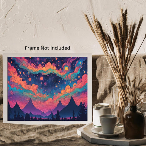 Posterizer 1 pcs- psychedelic funky hippie colorful landscape 2-Abstract & Modern Art-Fantasy & Fiction Art- Living Room Bedroom Decor- unframed w...