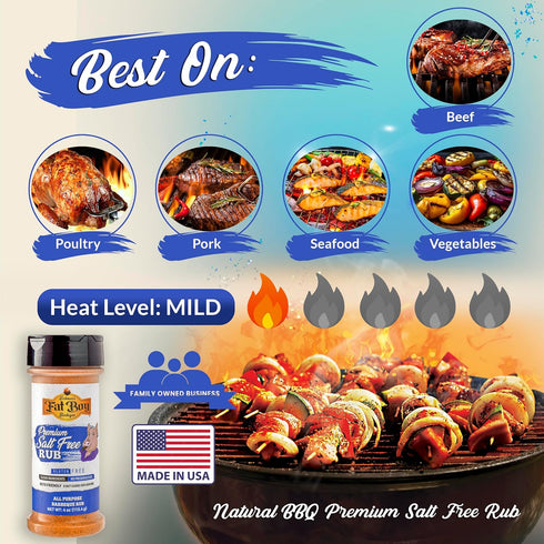 Fat Boy Natural BBQ Premium Salt Free Rub - Perfect for Pork, Chicken, Beef, Seafood and More - Clean Ingredients, No Preservatives, No MSG, Zero ...