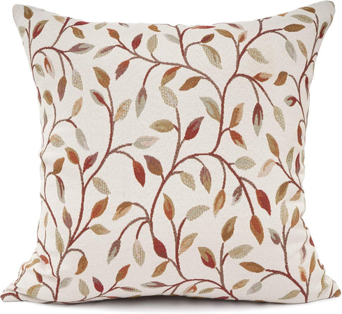 YOUR SMILE Classical Embroidery Jacquard Beige Leaf Pattern Square Decorative Throw Pillow Case Cushion Cover 18 x 18 inch...