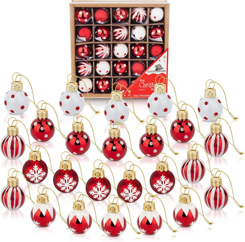 1 Inch Mini Red & White Peppermint Glass Ball Christmas Ornaments Set of 25 Balls | Miniature Christmas Tree Ornaments | Rustic Christmas Decorati...