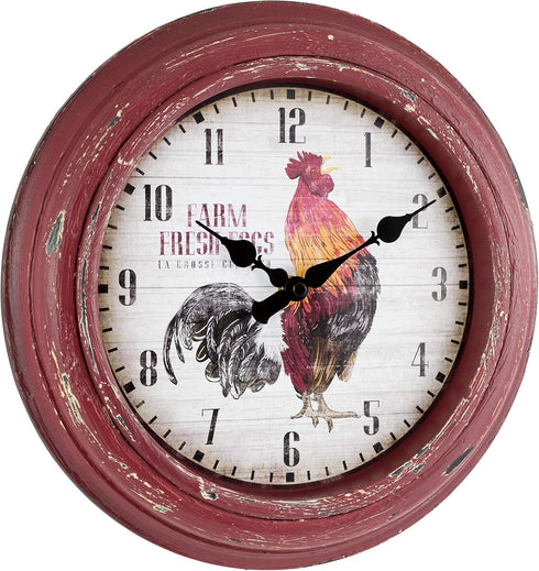 La Crosse Technology 12 Inch Distressed Red Rooster Quartz Wall Clock - 404-3630...