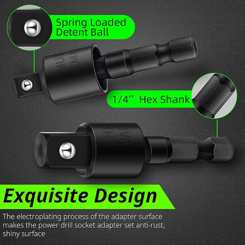 Flexible Drill Bit Extension Set with Right Angle Drill Attachment, 360° Rotatable 1/4 3/8 1/2" Impact Grade Socket Adapter Sets for Cordless Dril...