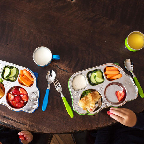 Innobaby Din Din Smart EZ Grip Spoon and Fork with Carrying Case, Utensil Set for Kids and Toddlers, BPA Free (Green)...