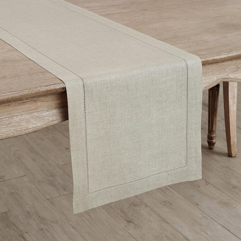 Solino Home Linen Table Runner 90 Inches Long - Classic Hemstitch 100% Pure Linen Natural Dining Table Runner 16 x 90 Inch for Summer, Fall...